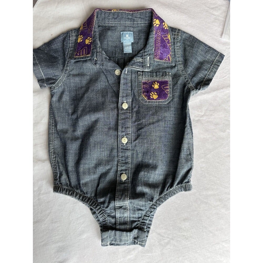 UNI Panthers babyGAP Denim Bodysuit Custom Purple & Gold Northern Iowa 12-18 mo - Picture 1 of 7